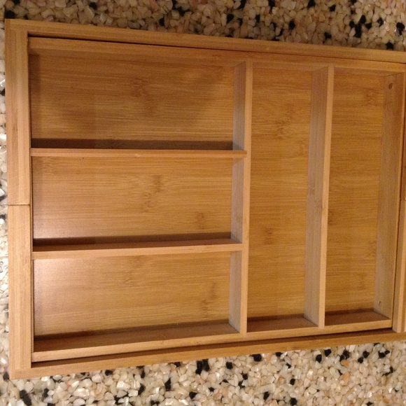 Expandable Bamboo Silverware Drawer Desk or Jewelry Organizer 7 Compartments - Picture 2 of 2